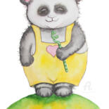 Painting titled "Cute panda" by Violetta Golden, Original Artwork, Watercolor