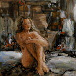 Painting titled "Girl sitting3" by Vishalandra Dakur, Original Artwork, Acrylic