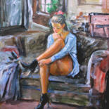 Peinture intitulée "girl with shoes" par Vishalandra Dakur, Œuvre d'art originale, Acrylique