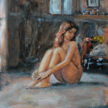 Malerei mit dem Titel "Girl sitting8" von Vishalandra Dakur, Original-Kunstwerk, Acryl