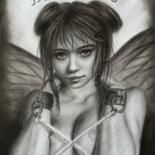Dibujo titulada "Fallen black angel" por Vitaly.Arts, Obra de arte original, Grafito