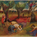 Painting titled "Raccoglitrici, 1981" by Vittorio Paradisi, Original Artwork, Pastel