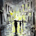 Peinture intitulée "Rain in the old city" par Vladimir Lutsevich, Œuvre d'art originale, Acrylique