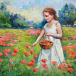 Painting titled "Girl in a poppy fie…" by Vladimir Lutsevich, Original Artwork, Oil