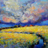 Peinture intitulée "Landscape with thun…" par Vladimir Lutsevich, Œuvre d'art originale, Huile