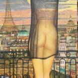 Peinture intitulée "FENÊTRE SUR PARIS.…" par Volodia Popov-Massiaguine, Œuvre d'art originale, Acrylique Monté sur Châssis e…