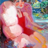 Painting titled "девочка, сидящая у…" by Vladimir Cheremnykh, Original Artwork, Oil