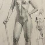 Disegno intitolato "Young girl, nude mo…" da Vsevolod Chistiakov, Opera d'arte originale, Matita