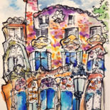 Disegno intitolato "Casa Batlló" da Yuk Wa Yu, Opera d'arte originale, Acquarello