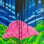 Painting titled "Pink Tree is Dying" by Xale, Original Artwork, Acrylic Mounted on Wood Stretcher frame