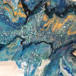 Картина под названием "Синий поток 5" - Yana Rafael, Подлинное произведение искусства, Эмаль Установлен на Деревянная рама д…