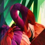Pittura intitolato "Flamant-Rose" da Yannick Aaron, Opera d'arte originale, Acrilico