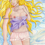 Dessin intitulée "Sexy Anime Pinup (P…" par Sonia Minous, Œuvre d'art originale, Crayon