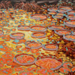 Painting titled "Waterlily pond yell…" by Yue Zeng, Original Artwork, Oil