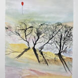 Painting titled "Un palloncino rosso" by Yūrei, Original Artwork, Watercolor