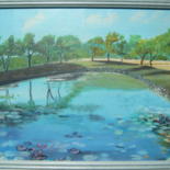 Peinture intitulée "lac aux antilles" par Yveline Roux, Œuvre d'art originale, Huile