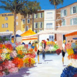 Painting titled "Marché aux fleurs à…" by Yves Conte, Original Artwork, Oil