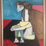 Painting titled "Femme assise" by Zaël, Original Artwork, Oil