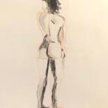 Dessin intitulée "Femme nue de dos" par Zelie Risselet, Œuvre d'art originale, Fusain