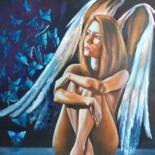 Pittura intitolato "Under my wing." da Zinaida Vysota, Opera d'arte originale, Olio